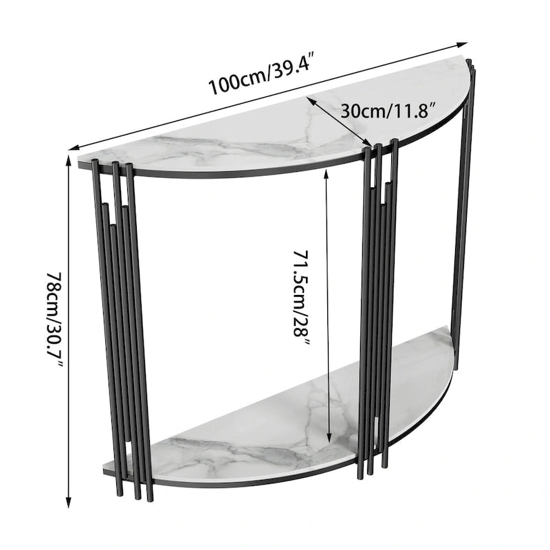 Console semi-circulaire de 101,6 cm avec plateau en pierre frittée pour entrée – 100,08 x 77,98 cm