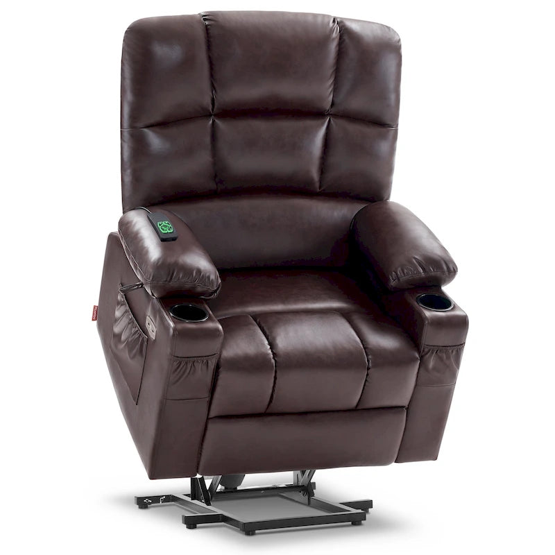 Fauteuil inclinable électrique double moteur avec massage et chaleur pour personnes âgées, en similicuir 7679