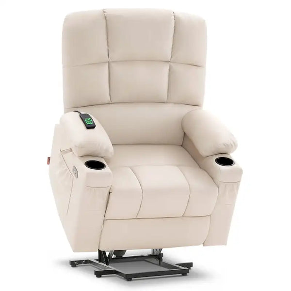 Fauteuil inclinable électrique double moteur avec massage et chaleur pour personnes âgées, en similicuir 7679