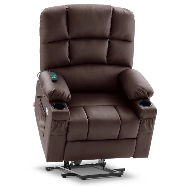 Fauteuil inclinable électrique double moteur avec massage et chaleur pour personnes âgées, en similicuir 7679