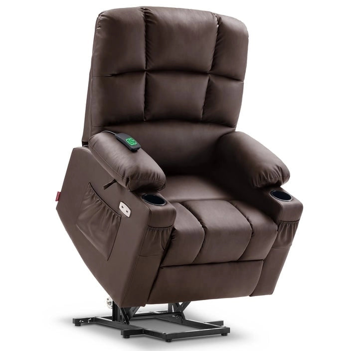 Fauteuil inclinable électrique double moteur avec massage et chaleur pour personnes âgées, en similicuir 7679