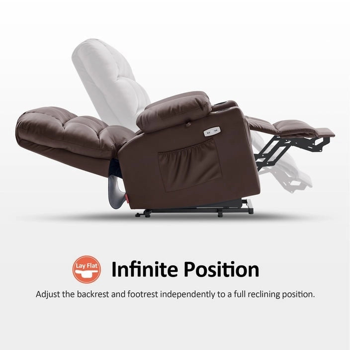 Fauteuil inclinable électrique double moteur avec massage et chaleur pour personnes âgées, en similicuir 7679