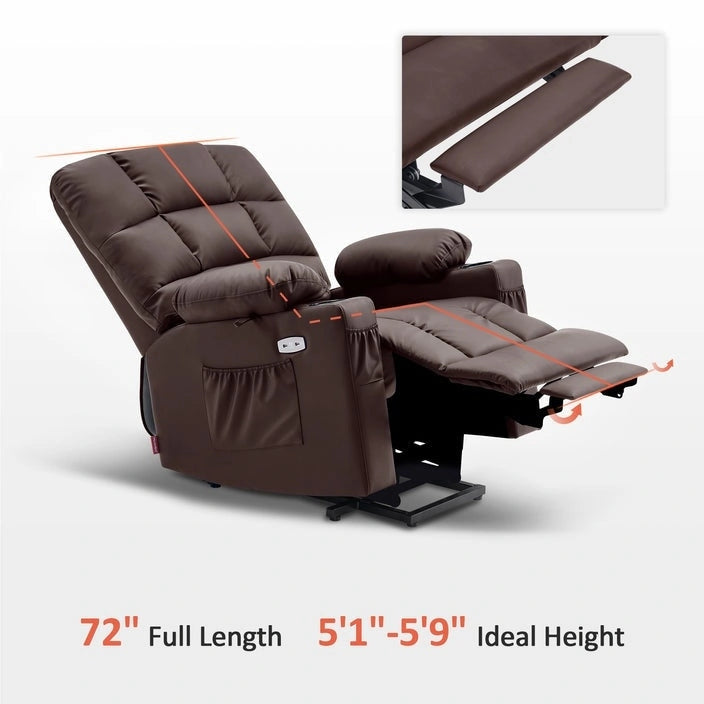 Fauteuil inclinable électrique double moteur avec massage et chaleur pour personnes âgées, en similicuir 7679