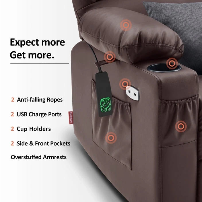 Fauteuil inclinable électrique double moteur avec massage et chaleur pour personnes âgées, en similicuir 7679