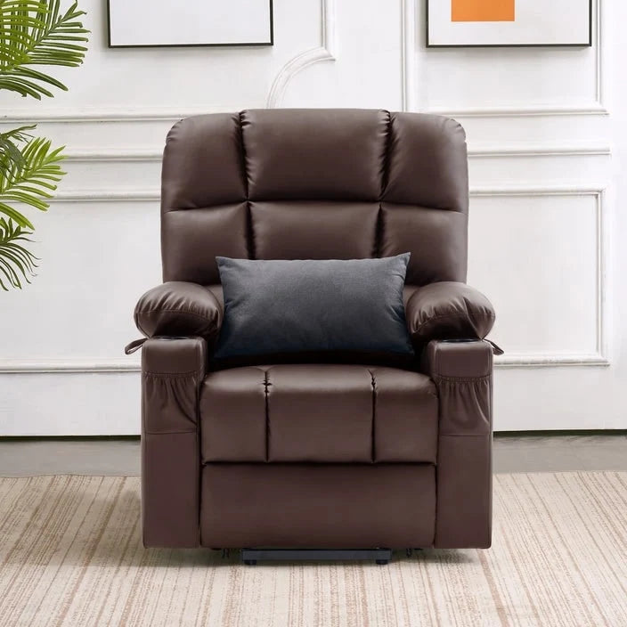 Fauteuil inclinable électrique double moteur avec massage et chaleur pour personnes âgées, en similicuir 7679