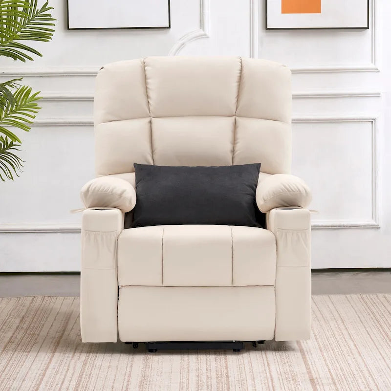 Fauteuil inclinable électrique double moteur avec massage et chaleur pour personnes âgées, en similicuir 7679