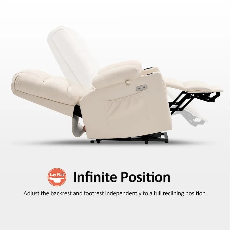 Fauteuil inclinable électrique double moteur avec massage et chaleur pour personnes âgées, en similicuir 7679