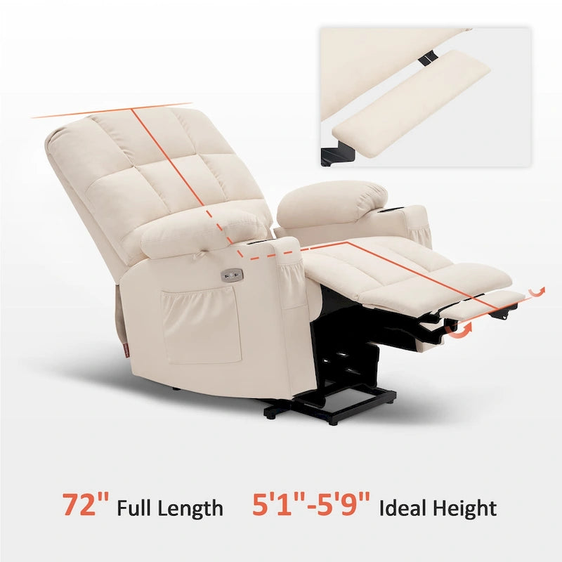 Fauteuil inclinable électrique double moteur avec massage et chaleur pour personnes âgées, en similicuir 7679