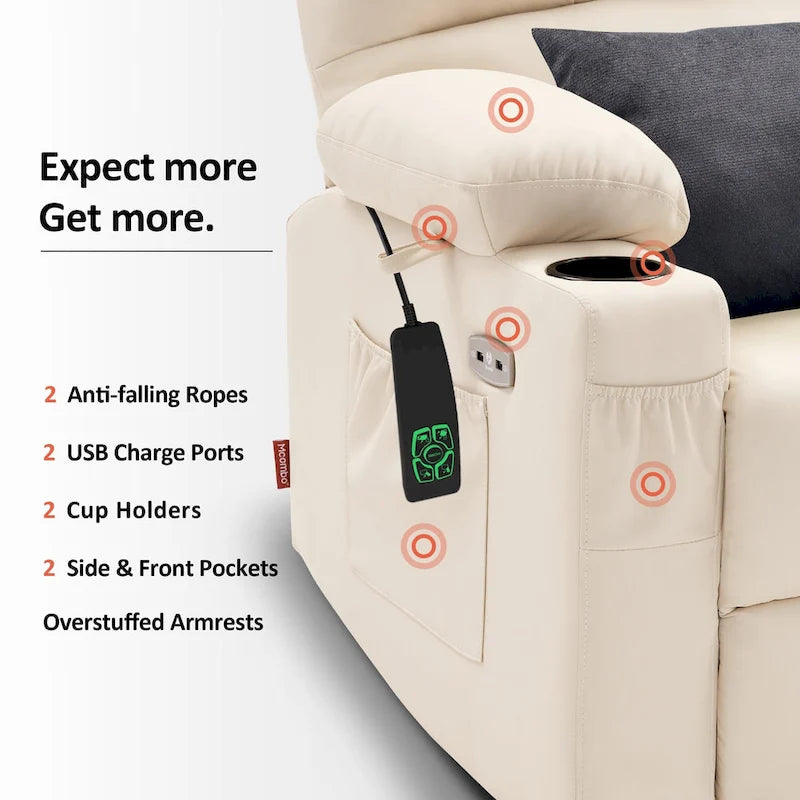 Fauteuil inclinable électrique double moteur avec massage et chaleur pour personnes âgées, en similicuir 7679