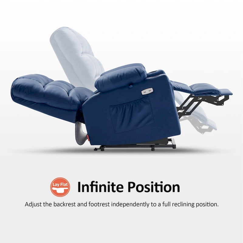 Fauteuil inclinable électrique double moteur avec massage et chaleur pour personnes âgées, en similicuir 7679