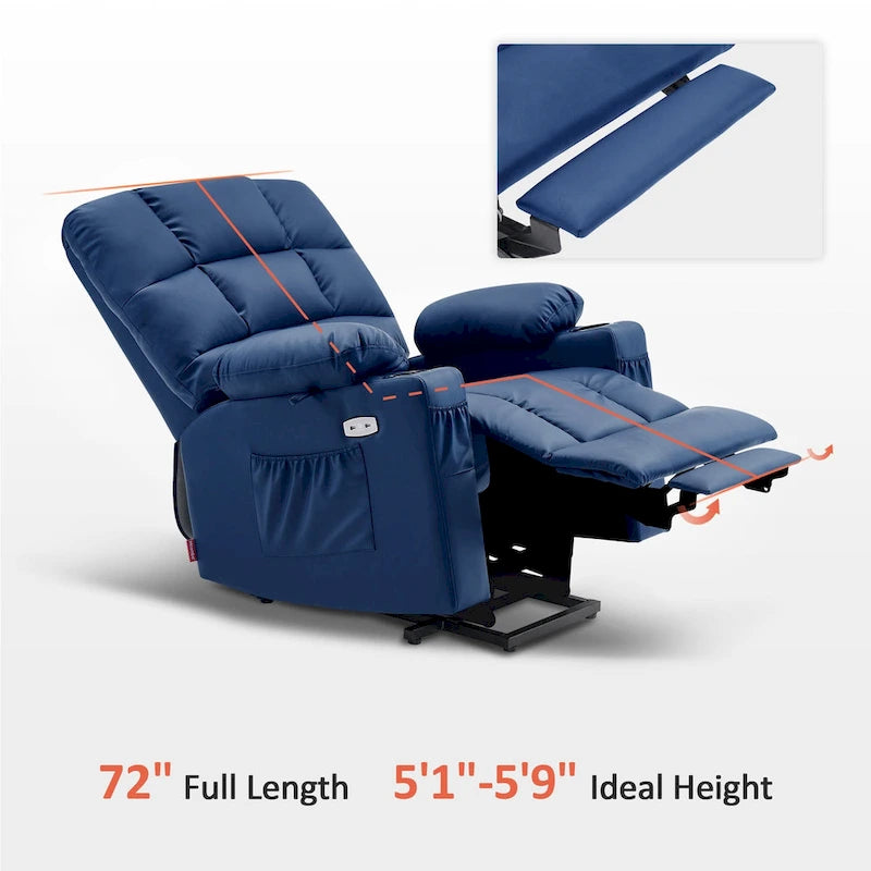 Fauteuil inclinable électrique double moteur avec massage et chaleur pour personnes âgées, en similicuir 7679