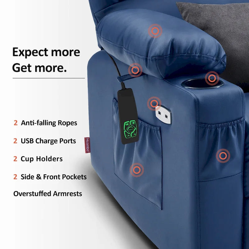 Fauteuil inclinable électrique double moteur avec massage et chaleur pour personnes âgées, en similicuir 7679