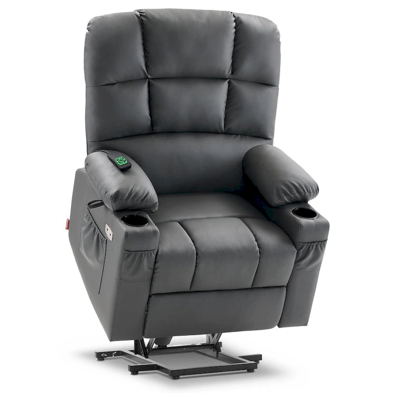 Fauteuil inclinable électrique double moteur avec massage et chaleur pour personnes âgées, en similicuir 7679