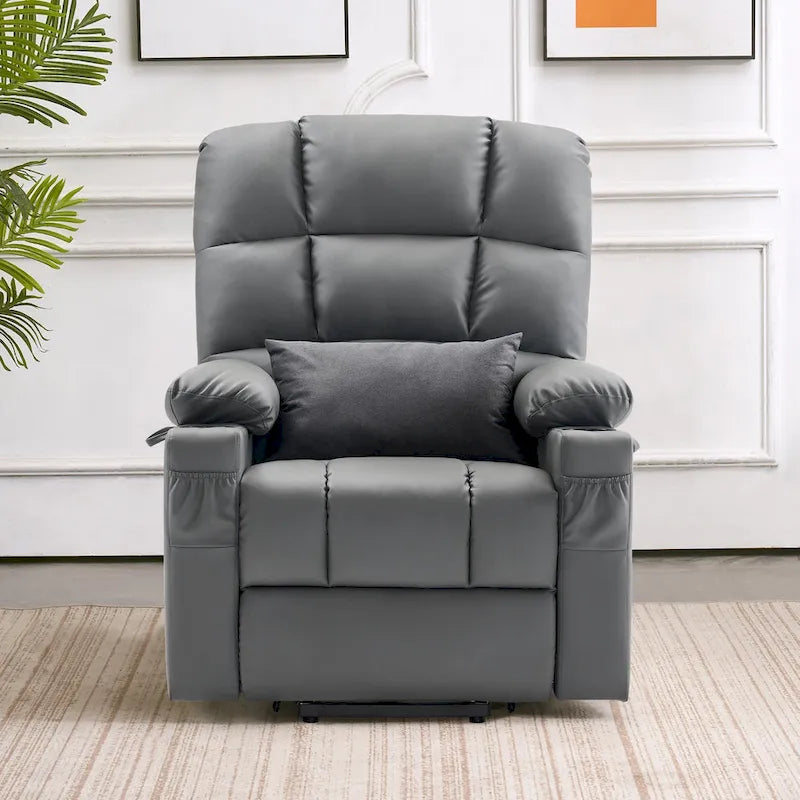 Fauteuil inclinable électrique double moteur avec massage et chaleur pour personnes âgées, en similicuir 7679