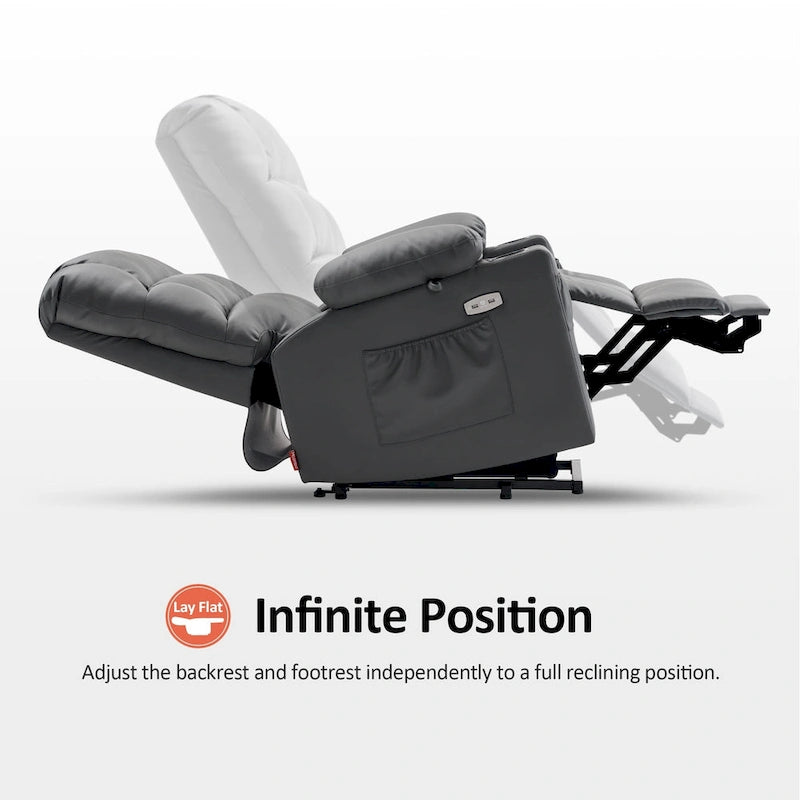 Fauteuil inclinable électrique double moteur avec massage et chaleur pour personnes âgées, en similicuir 7679