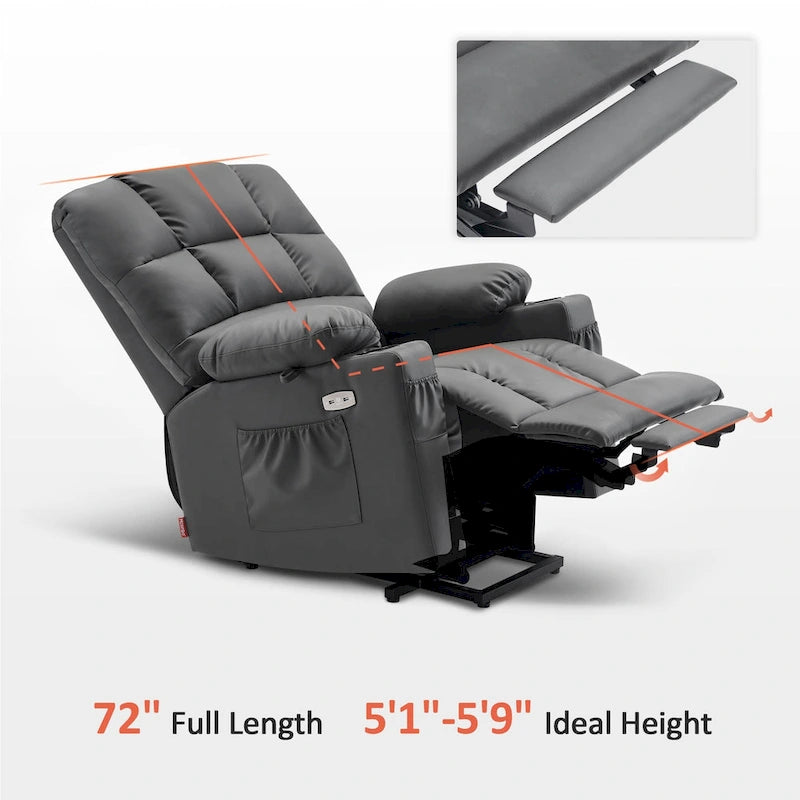 Fauteuil inclinable électrique double moteur avec massage et chaleur pour personnes âgées, en similicuir 7679