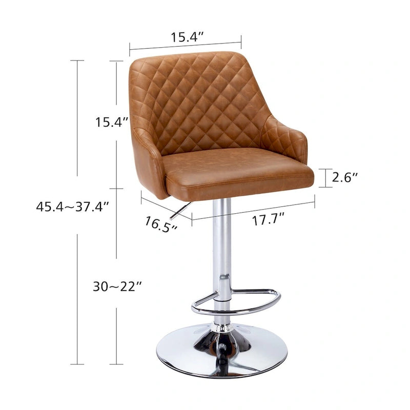 Tabourets de Bar Lot de 2 Réglables Pivotants en Simili Cuir Hauteur Comptoir avec Accoudoirs et Dossier