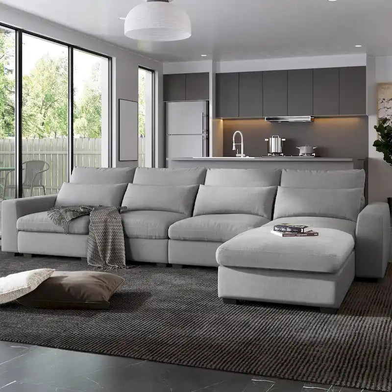 Grand canapé sectionnel convertible moderne en L avec méridienne réversible