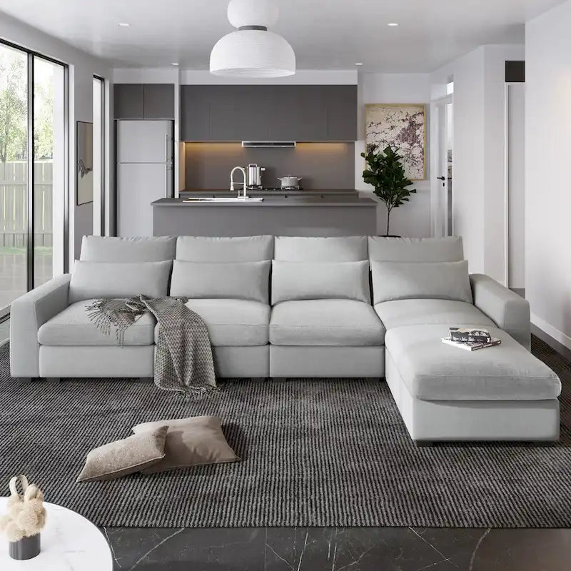 Grand canapé sectionnel convertible moderne en L avec méridienne réversible