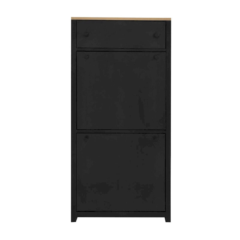 Meuble d'entrée avec 2 tiroirs, meuble à chaussures avec tiroir à motif grain de bois sur le dessus, étagère à chaussures autoportante avec panneau réglable