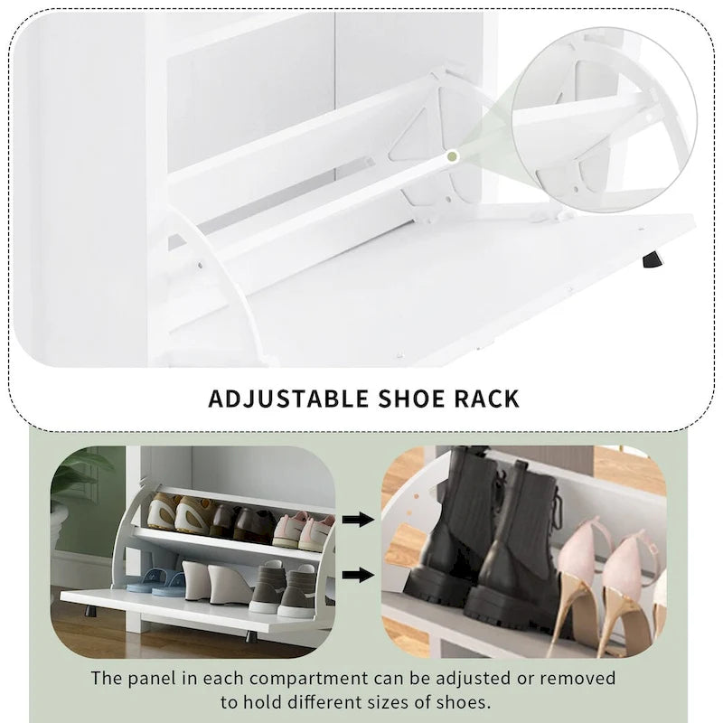 Meuble d'entrée avec 2 tiroirs, meuble à chaussures avec tiroir à motif grain de bois sur le dessus, étagère à chaussures autoportante avec panneau réglable
