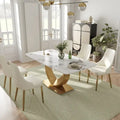 Table à manger rectangulaire moderne en marbre pour 6 à 8 personnes, table de cuisine en marbre avec base en métal finition dorée