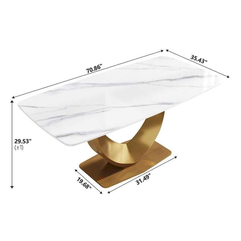 Table à manger rectangulaire moderne en marbre pour 6 à 8 personnes, table de cuisine en marbre avec base en métal finition dorée
