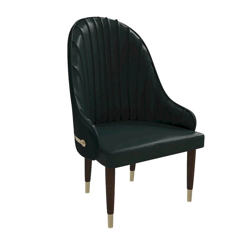 Chaise de salle à manger en cuir avec dossier ondulé et accents dorés Collection Elara