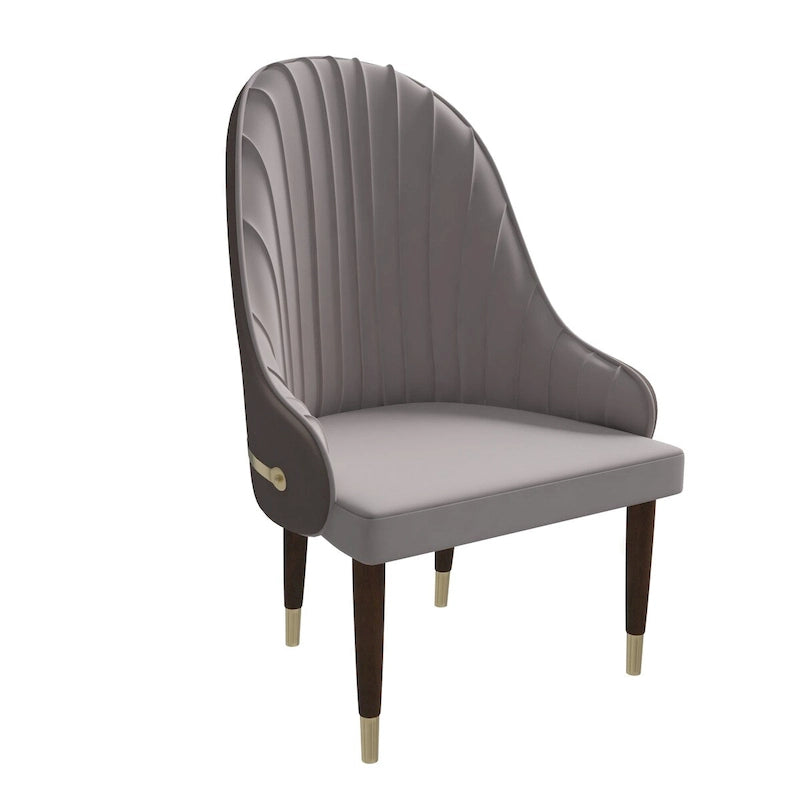 Chaise de salle à manger en cuir avec dossier ondulé et accents dorés Collection Elara