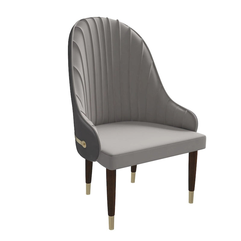 Chaise de salle à manger en cuir avec dossier ondulé et accents dorés Collection Elara