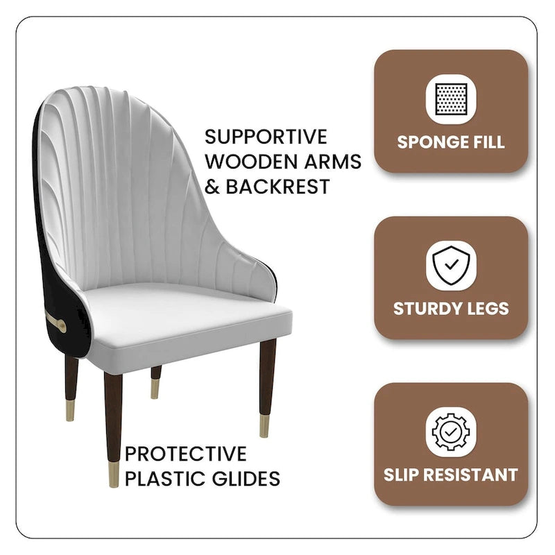 Chaise de salle à manger en cuir avec dossier ondulé et accents dorés Collection Elara
