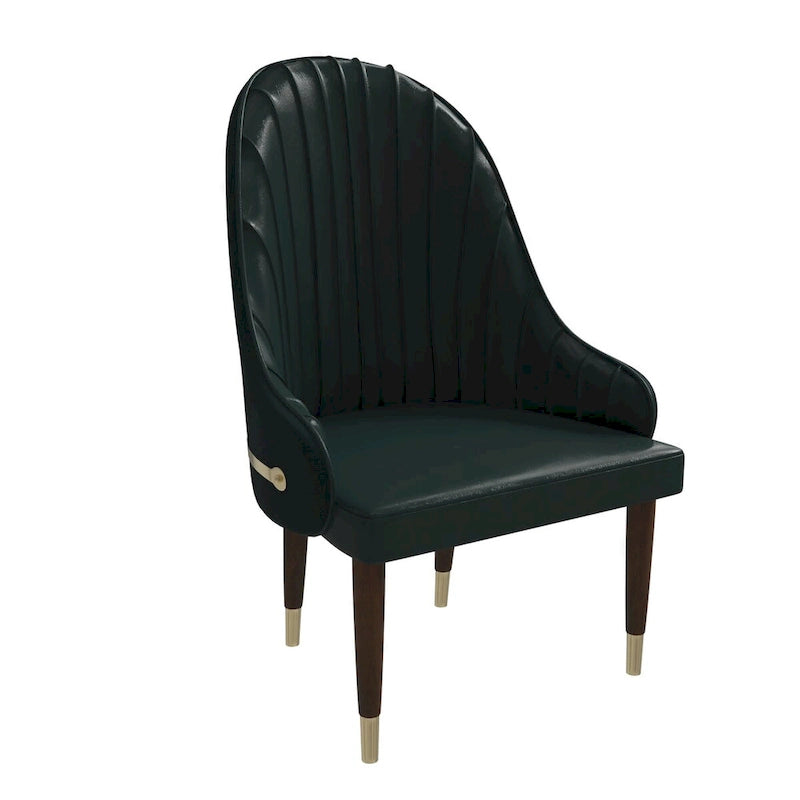 Chaise de salle à manger en cuir avec dossier ondulé et accents dorés Collection Elara