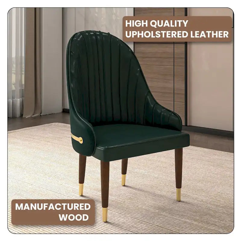 Chaise de salle à manger en cuir avec dossier ondulé et accents dorés Collection Elara