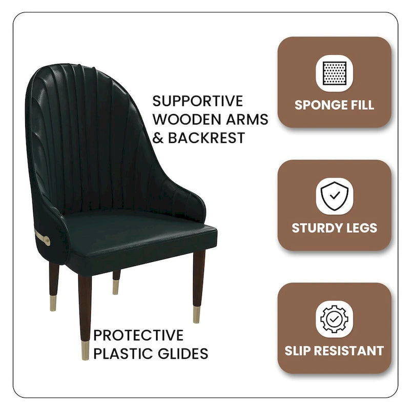 Chaise de salle à manger en cuir avec dossier ondulé et accents dorés Collection Elara