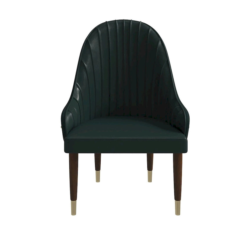 Chaise de salle à manger en cuir avec dossier ondulé et accents dorés Collection Elara