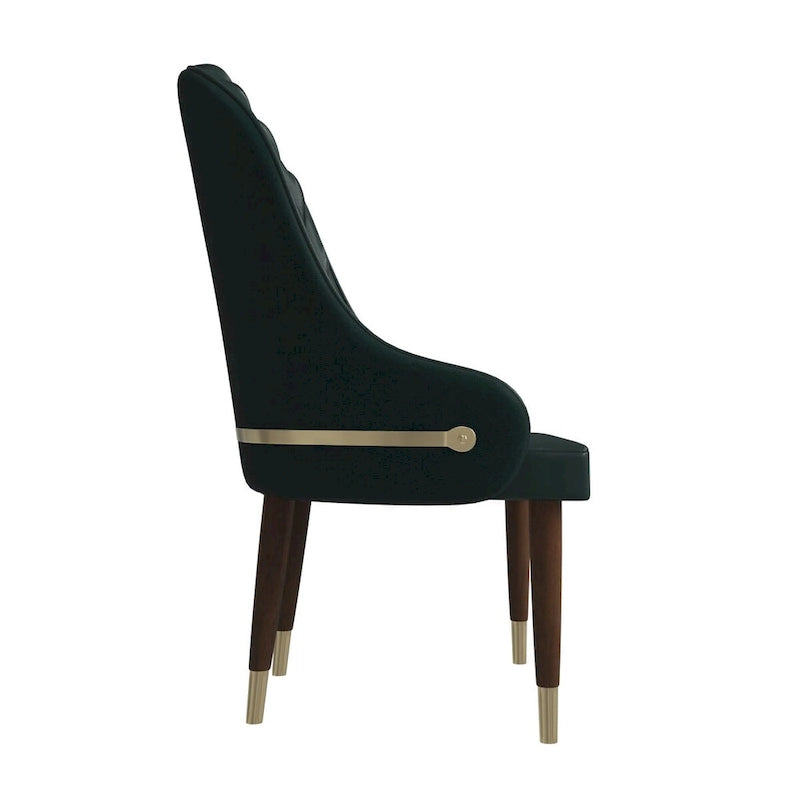Chaise de salle à manger en cuir avec dossier ondulé et accents dorés Collection Elara