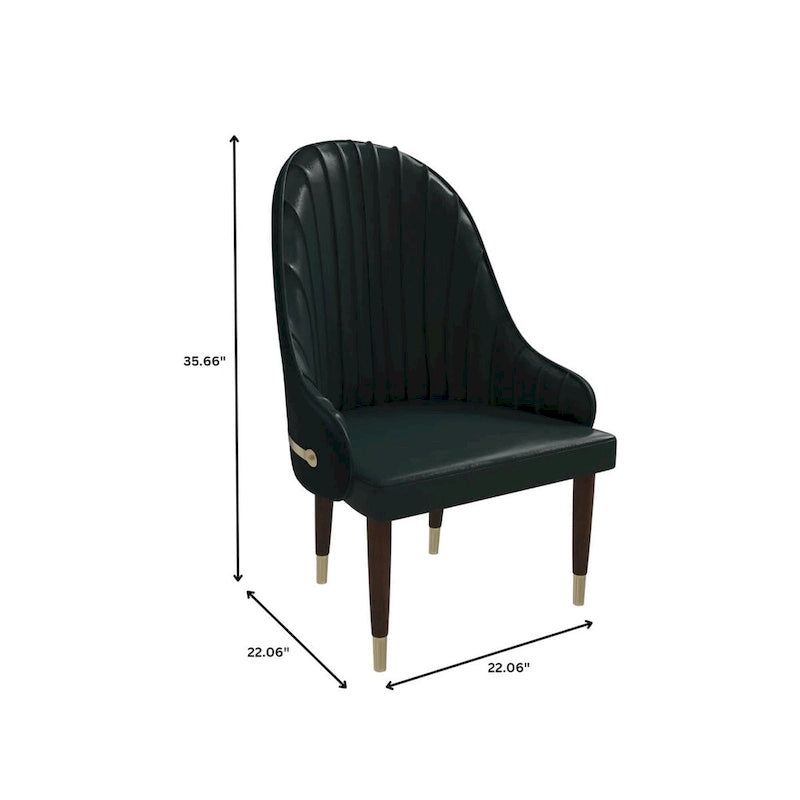 Chaise de salle à manger en cuir avec dossier ondulé et accents dorés Collection Elara