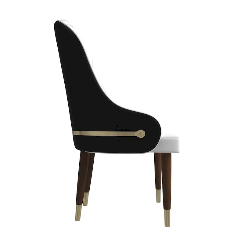Chaise de salle à manger en cuir avec dossier ondulé et accents dorés Collection Elara
