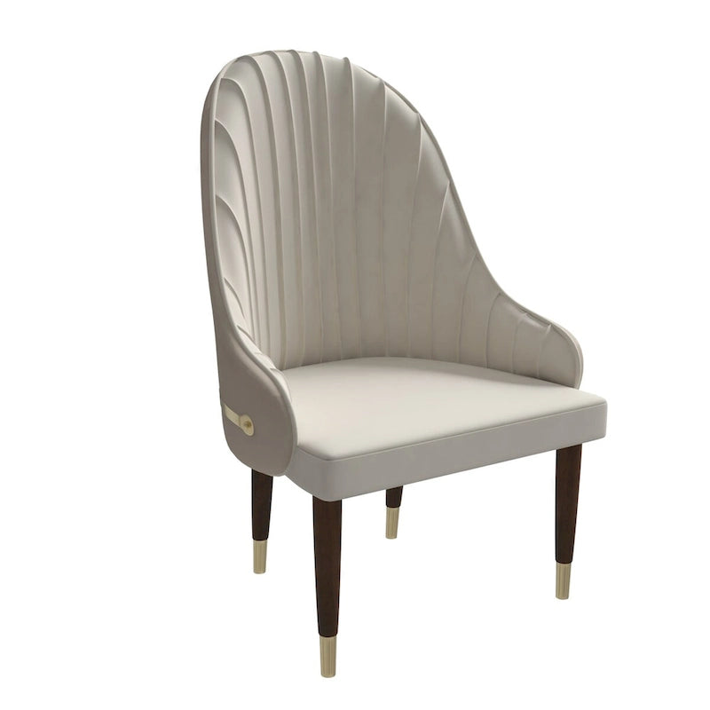 Chaise de salle à manger en cuir avec dossier ondulé et accents dorés Collection Elara