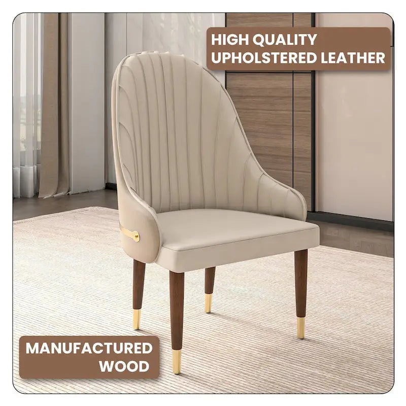 Chaise de salle à manger en cuir avec dossier ondulé et accents dorés Collection Elara