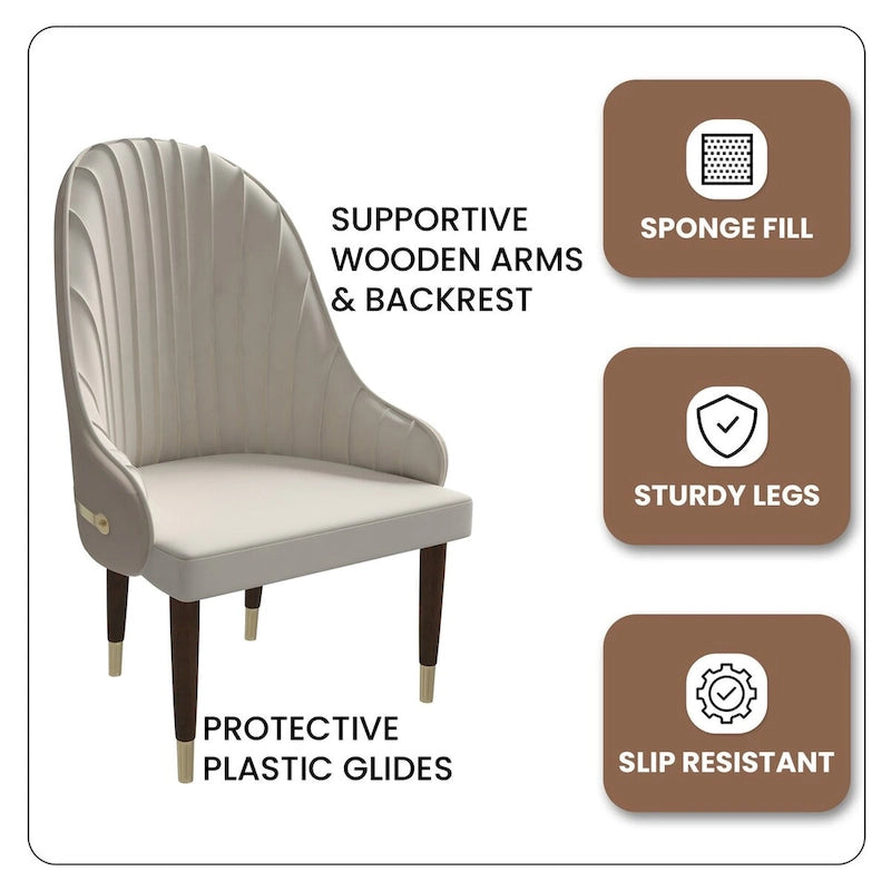 Chaise de salle à manger en cuir avec dossier ondulé et accents dorés Collection Elara