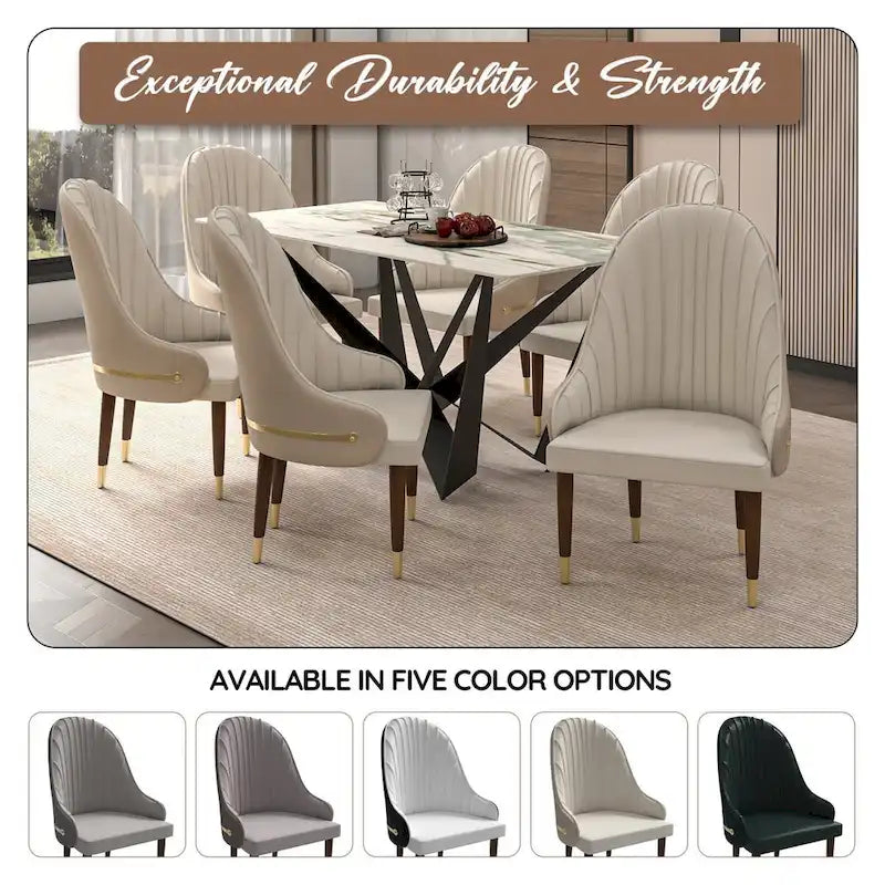 Chaise de salle à manger en cuir avec dossier ondulé et accents dorés Collection Elara