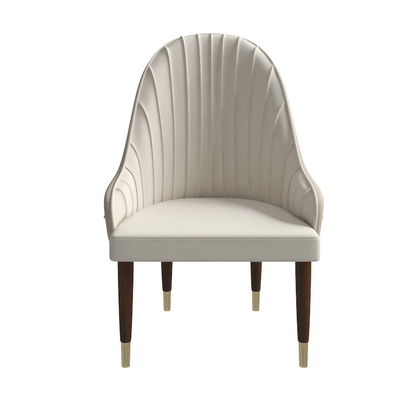 Chaise de salle à manger en cuir avec dossier ondulé et accents dorés Collection Elara