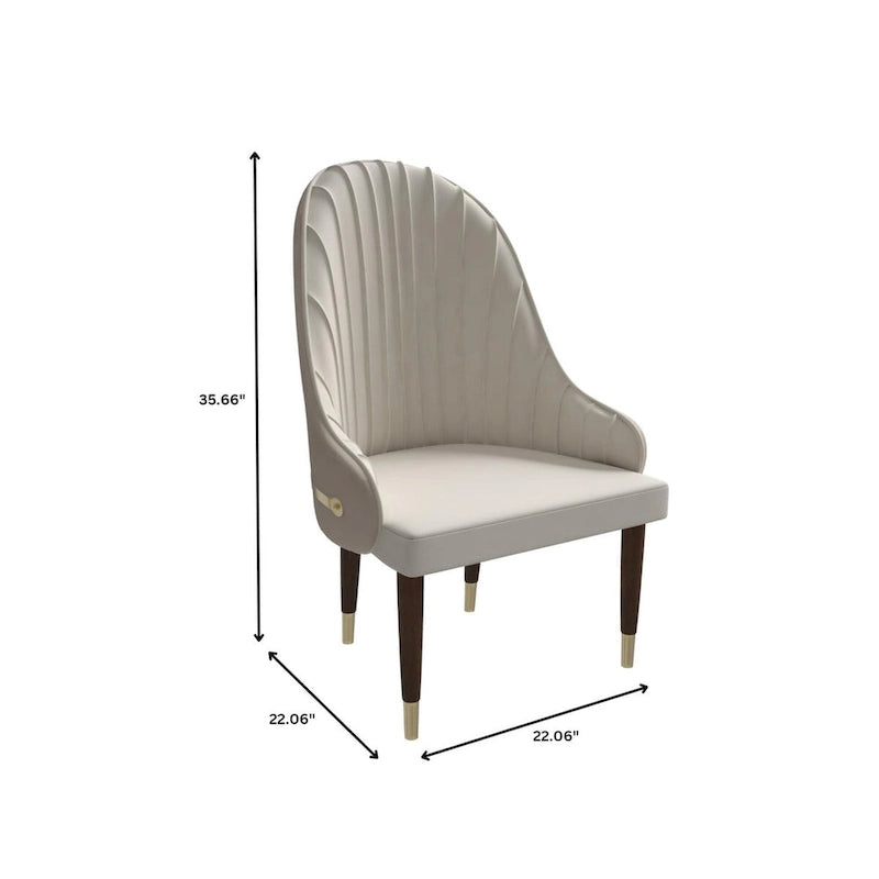 Chaise de salle à manger en cuir avec dossier ondulé et accents dorés Collection Elara
