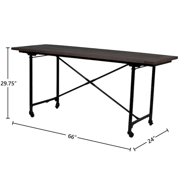Table de tréteau industrielle à roulettes Conway 168 cm - Bois de manguier et métal
