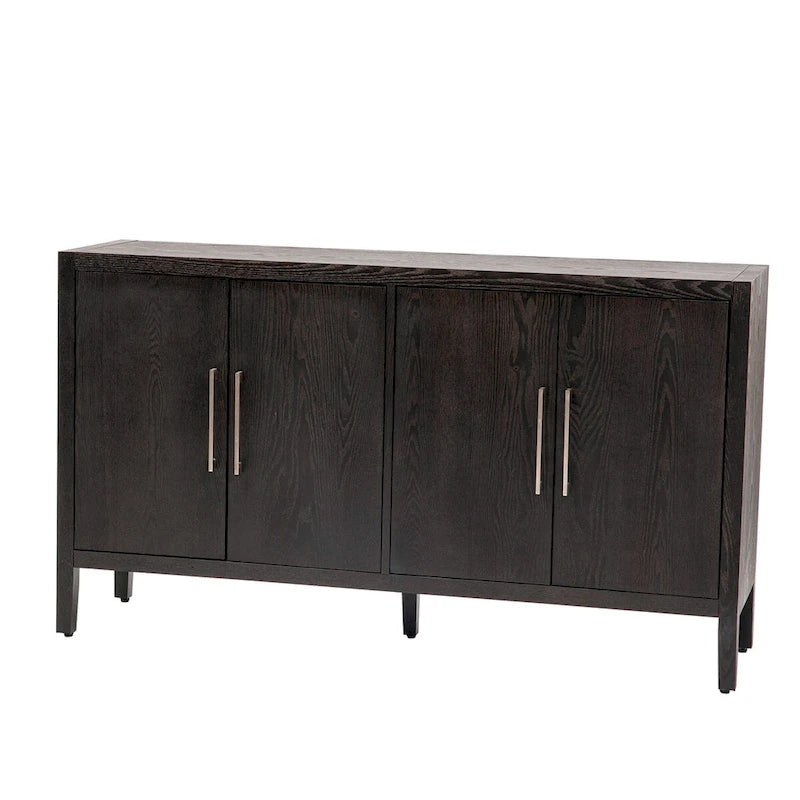 Buffet moderne à 4 portes avec pieds en bois massif, 60 po