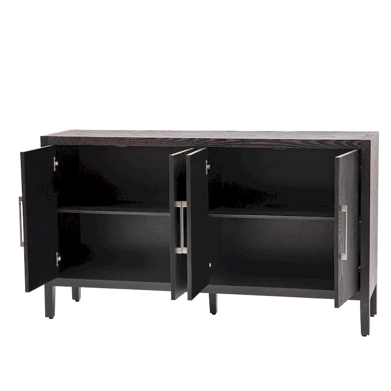 Buffet moderne à 4 portes avec pieds en bois massif, 60 po