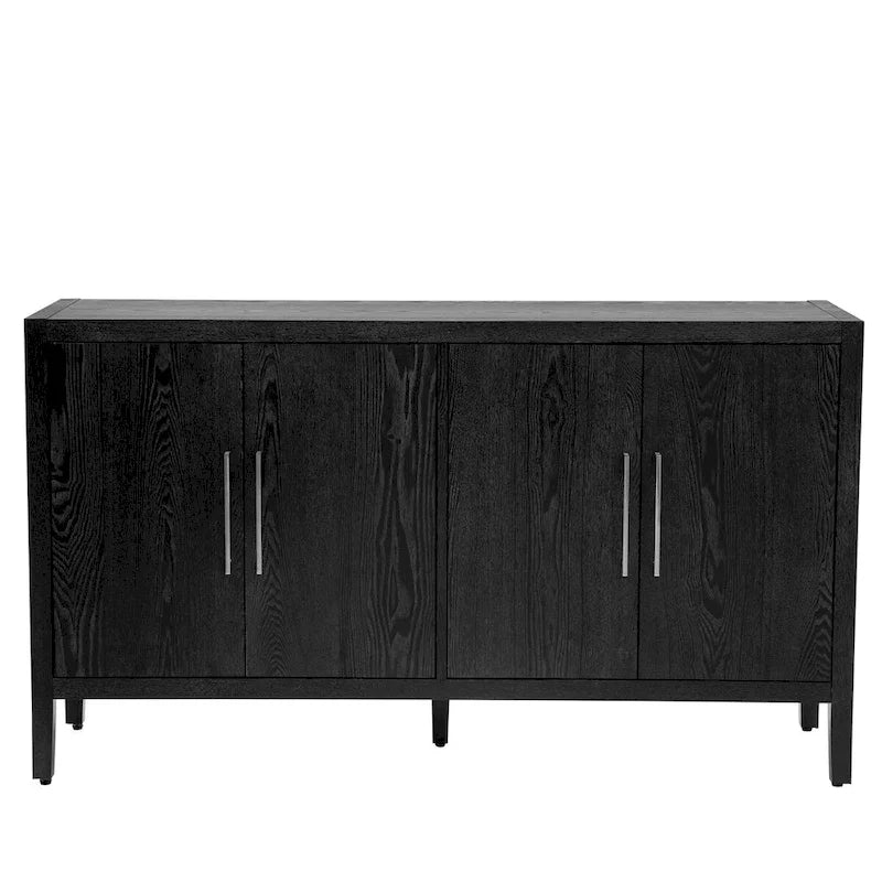 Buffet moderne à 4 portes avec pieds en bois massif, 60 po