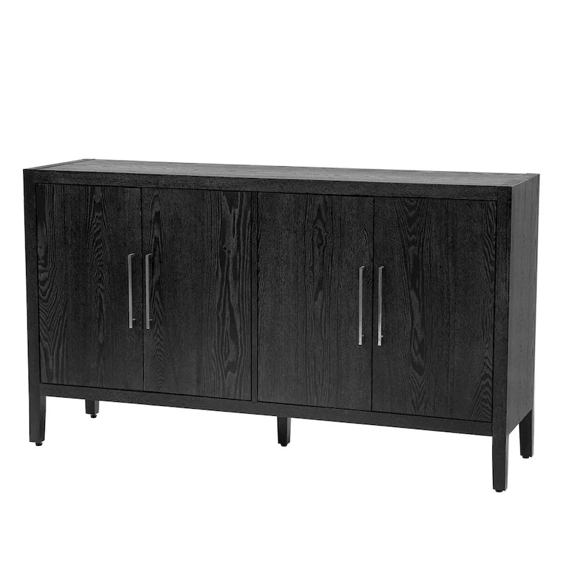 Buffet moderne à 4 portes avec pieds en bois massif, 60 po