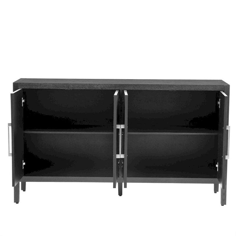 Buffet moderne à 4 portes avec pieds en bois massif, 60 po